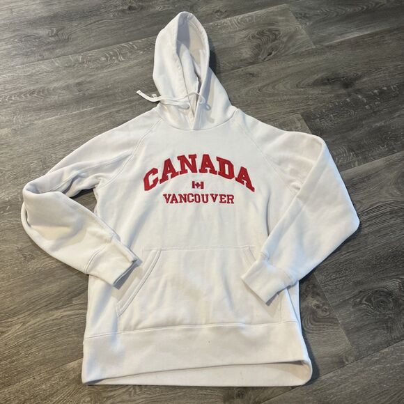 Canada Northern Vibe Mens White Red Pullover Hoodie fleece Lining Size Medium - Picture 1 of 10